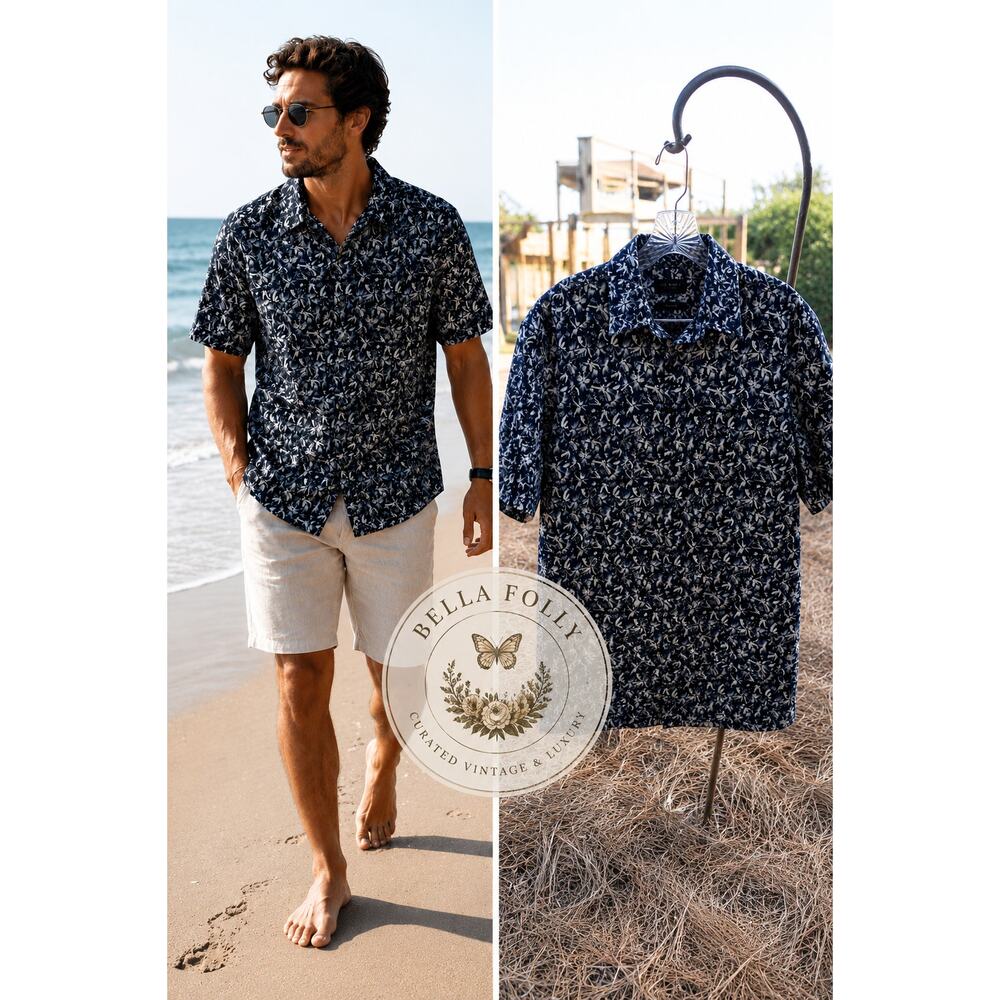 Ted Baker London Mens Floral Short Sleeve Linen Blend Shirt 3 Medium NWOT Tavaro